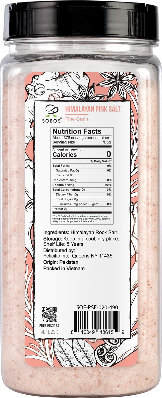 Soeos Himalayan Salt pink crystals close-up—premium seasoning potential.