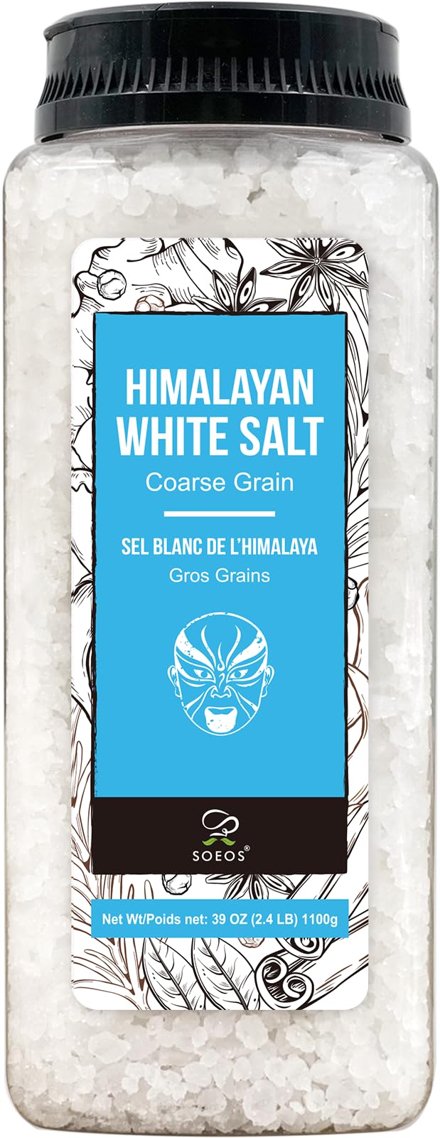Soeos Himalayan White Salt coarse grain 39oz for cooking and seasoning