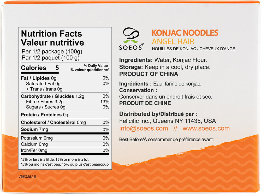 Soeos Konjac Noodles angel hair plated with sauce highlights a light, low-carb meal.