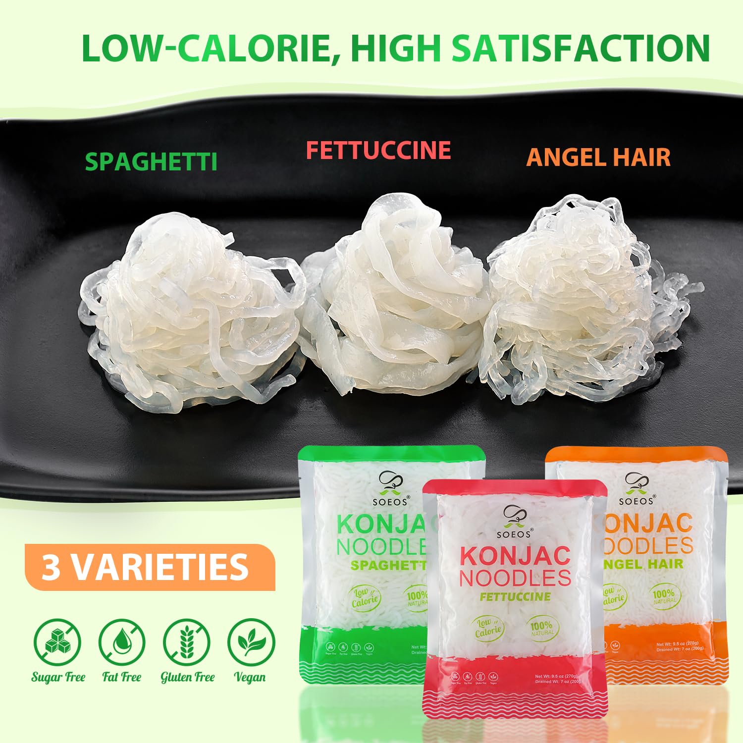Soeos Konjac Noodles angel hair twirled with herbs for a delicate, low-carb meal