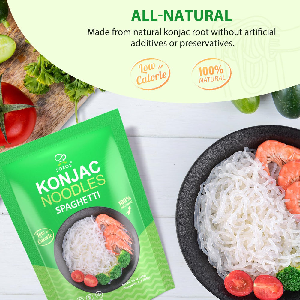 Soeos Konjac Noodles gluten-free pack suited for keto and vegan dinners.