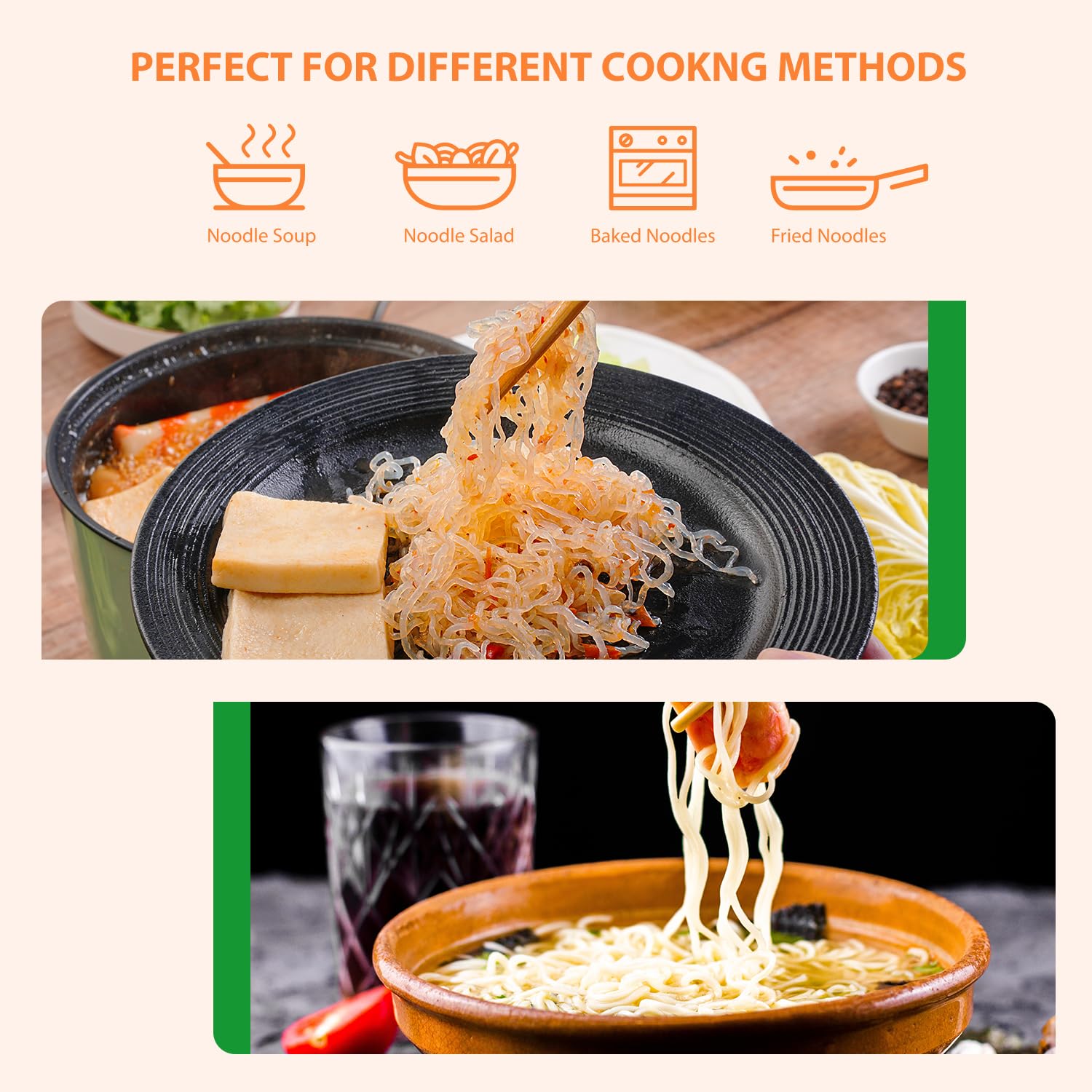 Soeos Noodles gluten-free symbol emphasizes dietary compatibility.