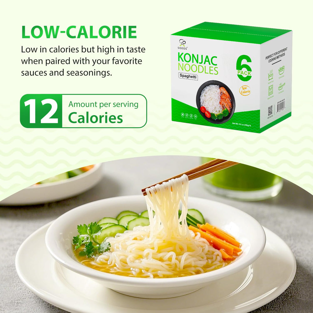 Soeos Konjac Noodles serving idea for fast, flavorful weeknight spaghetti.