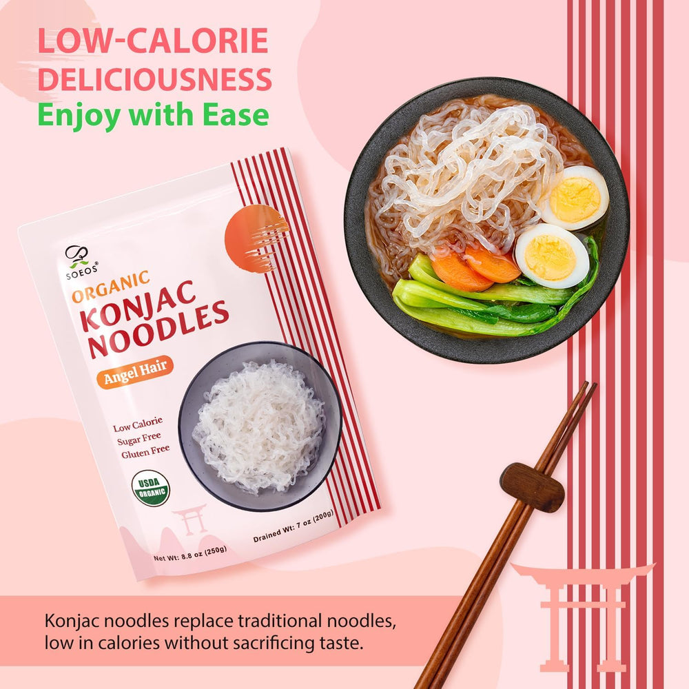Soeos Konjac Noodles uncooked fettuccine ready for stir-fries and sauces.