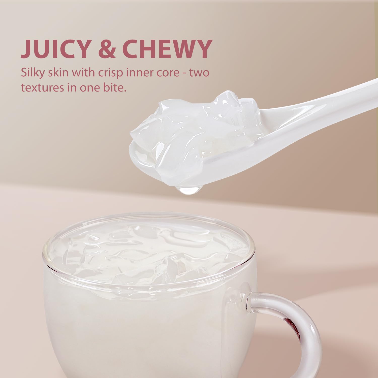 Soeos Lychee Coconut Jelly Strip in bubble tea setting enhances drinks.