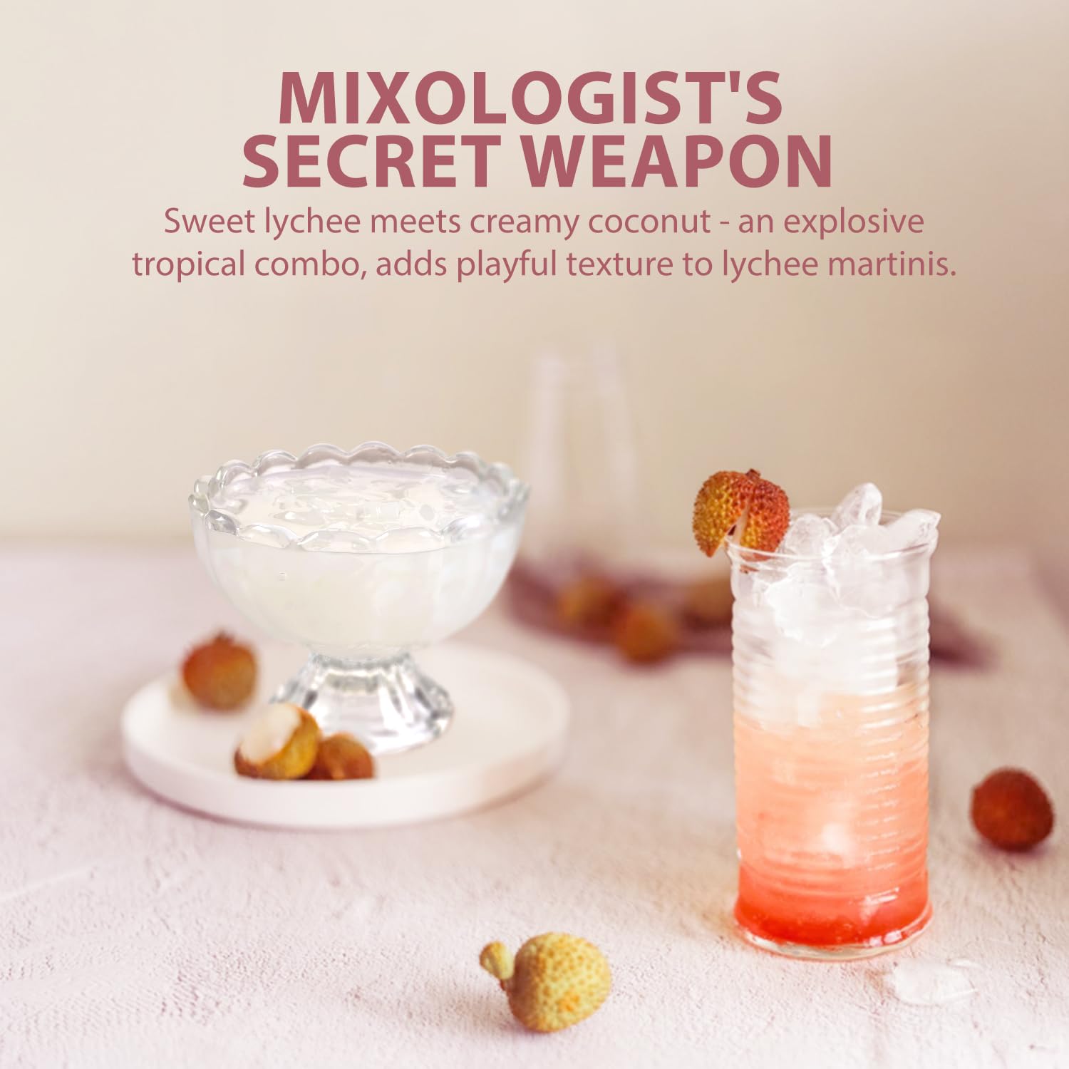 Soeos Lychee Coconut Jelly Strip dessert topping on a plate for desserts.