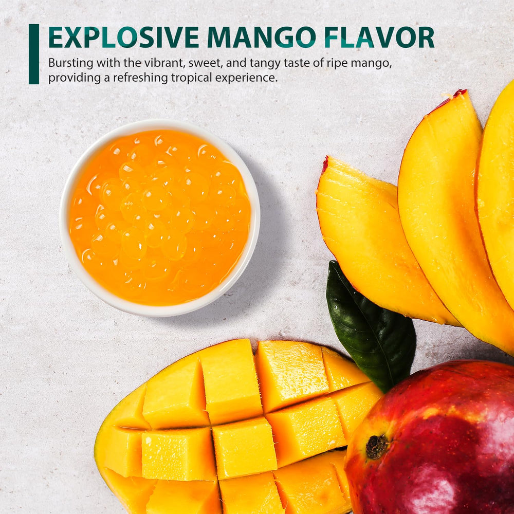 Soeos Mango Popping Boba as a dessert topping for fruity bursts.