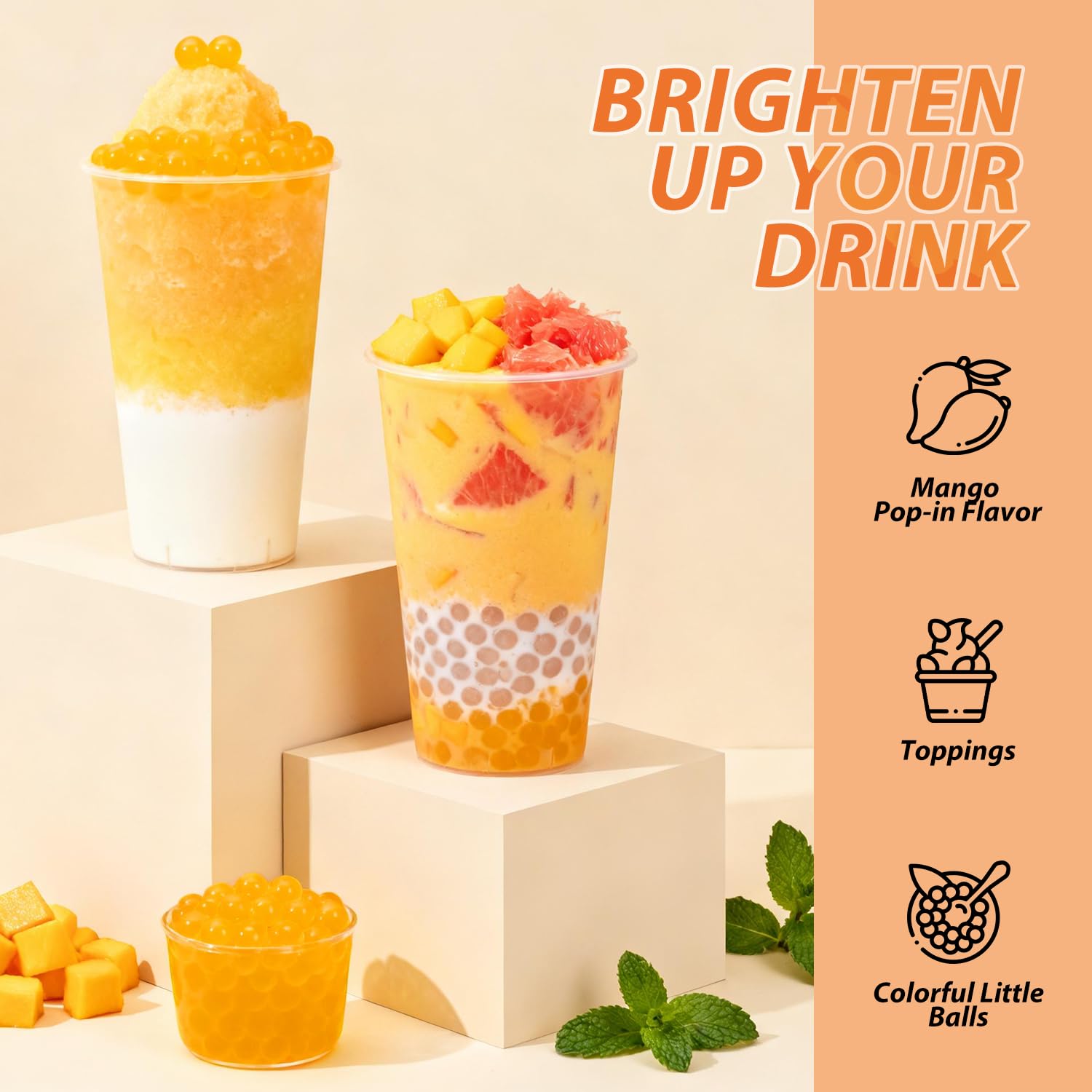Soeos Mango Popping Boba package ready-to-use for cafes.