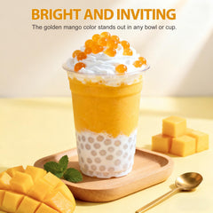 Soeos Mango Popping Boba Pearls in a dessert bowl for a fruity treat.
