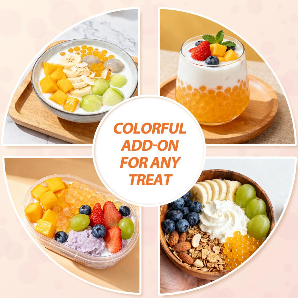 Soeos Mango Popping Boba pearls spark color for shaved ice.