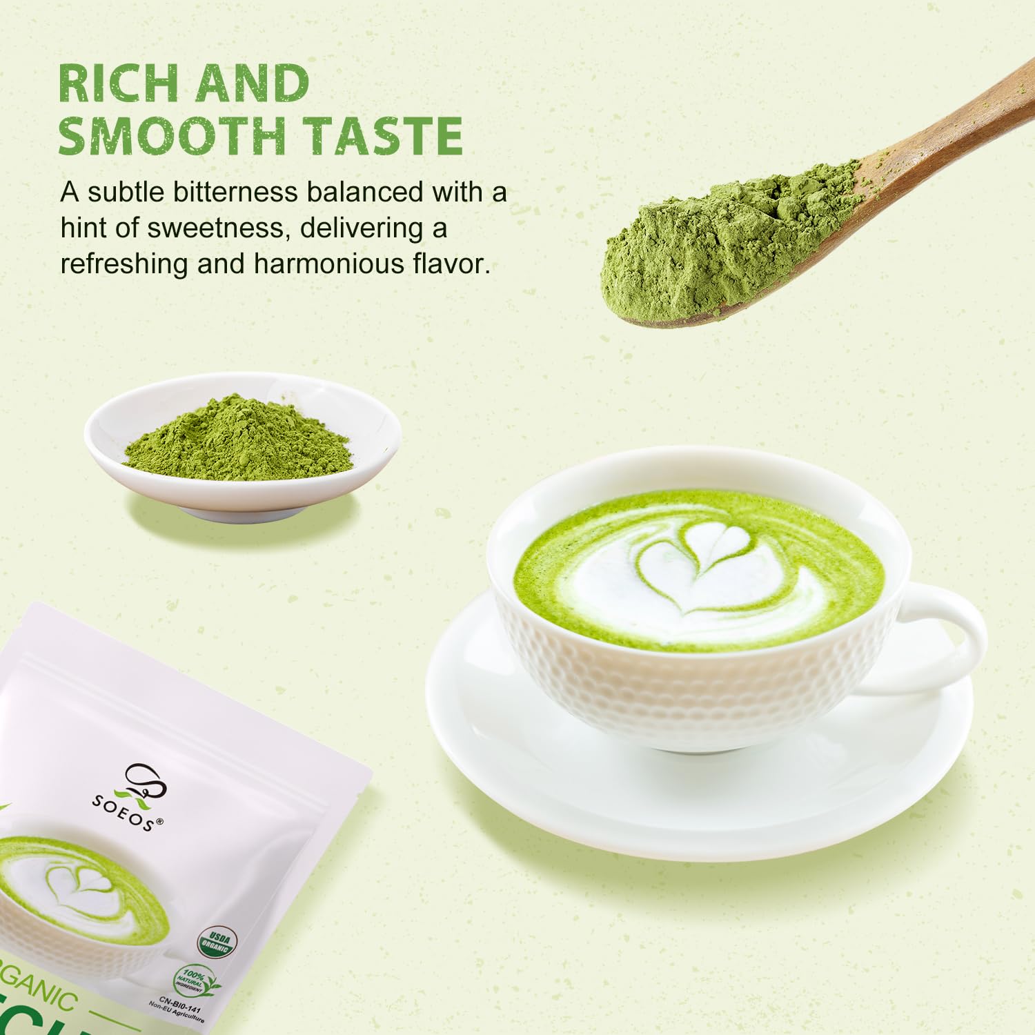 Soeos Matcha powder baking desserts blend subtle earthy notes into recipes.