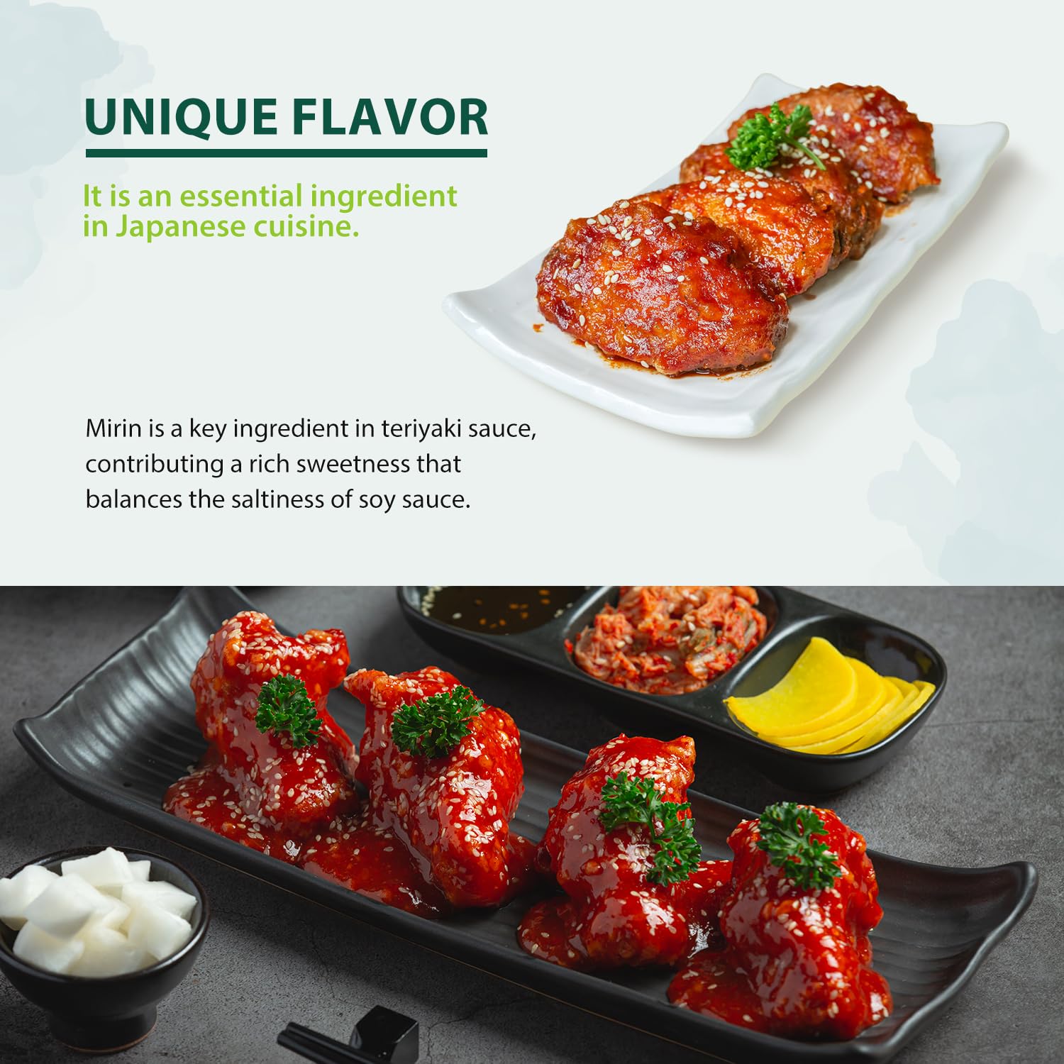 Soeos Mirin used for marinading meat, fish, and tofu for depth.