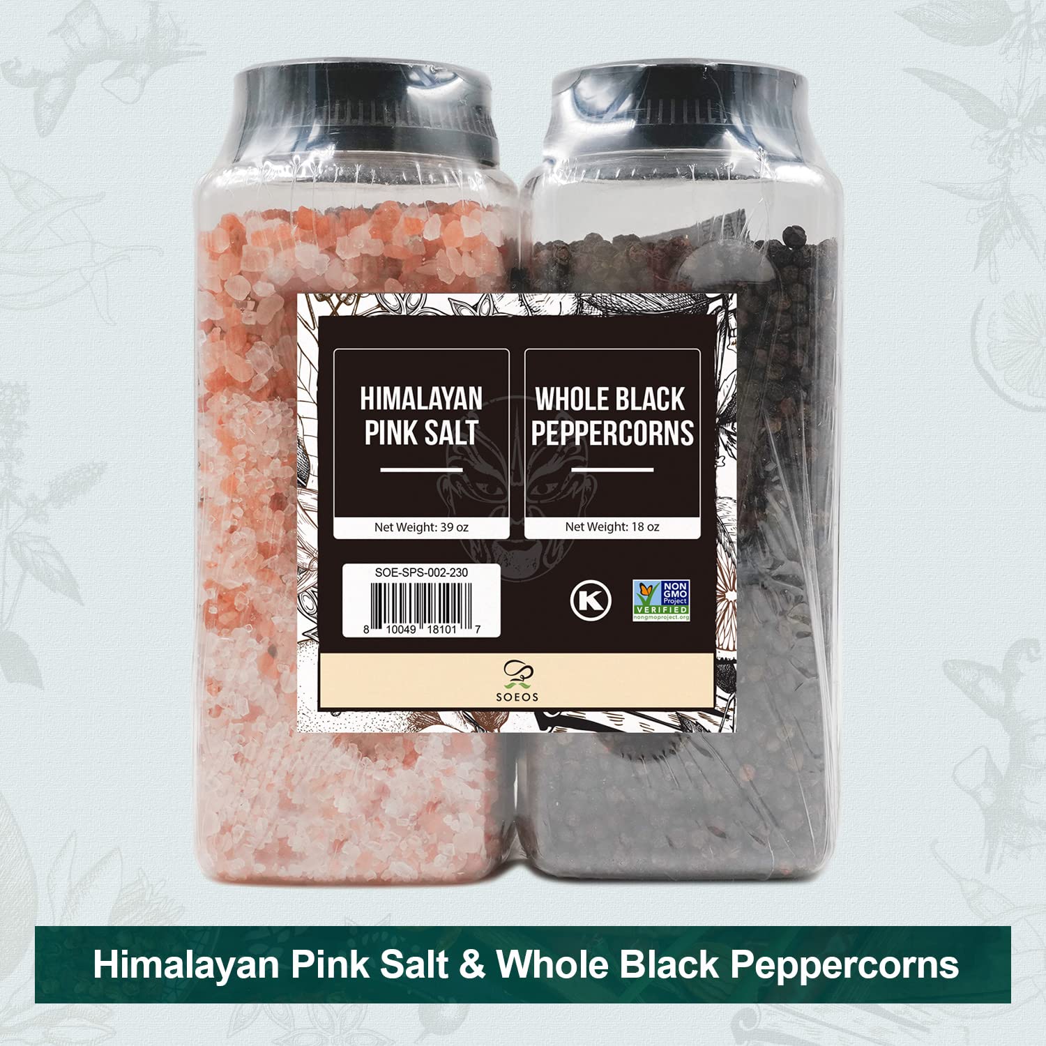 Soeos non-GMO spice label indicating transparent sourcing.