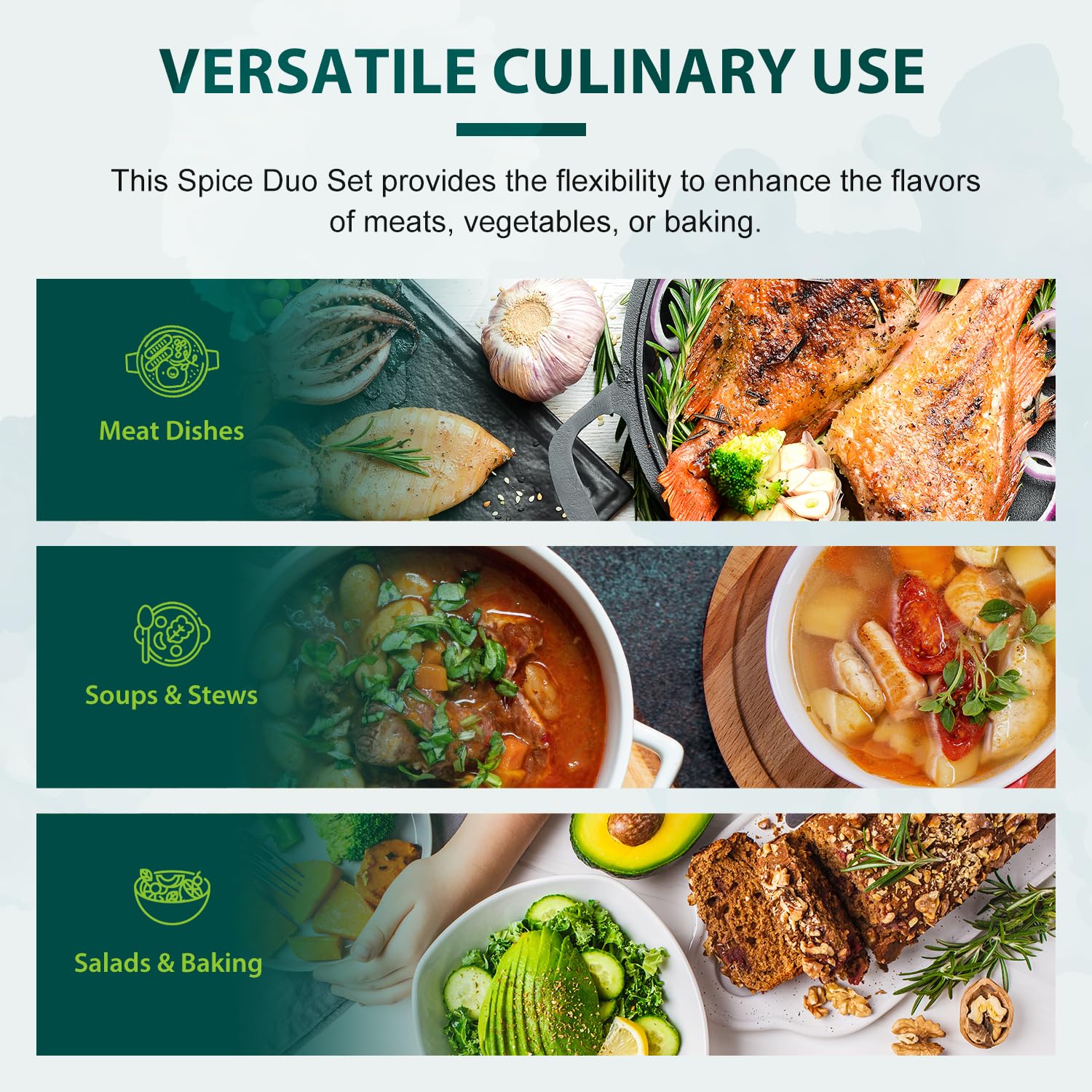 Soeos non-gmo spice set label highlights clean ingredients.