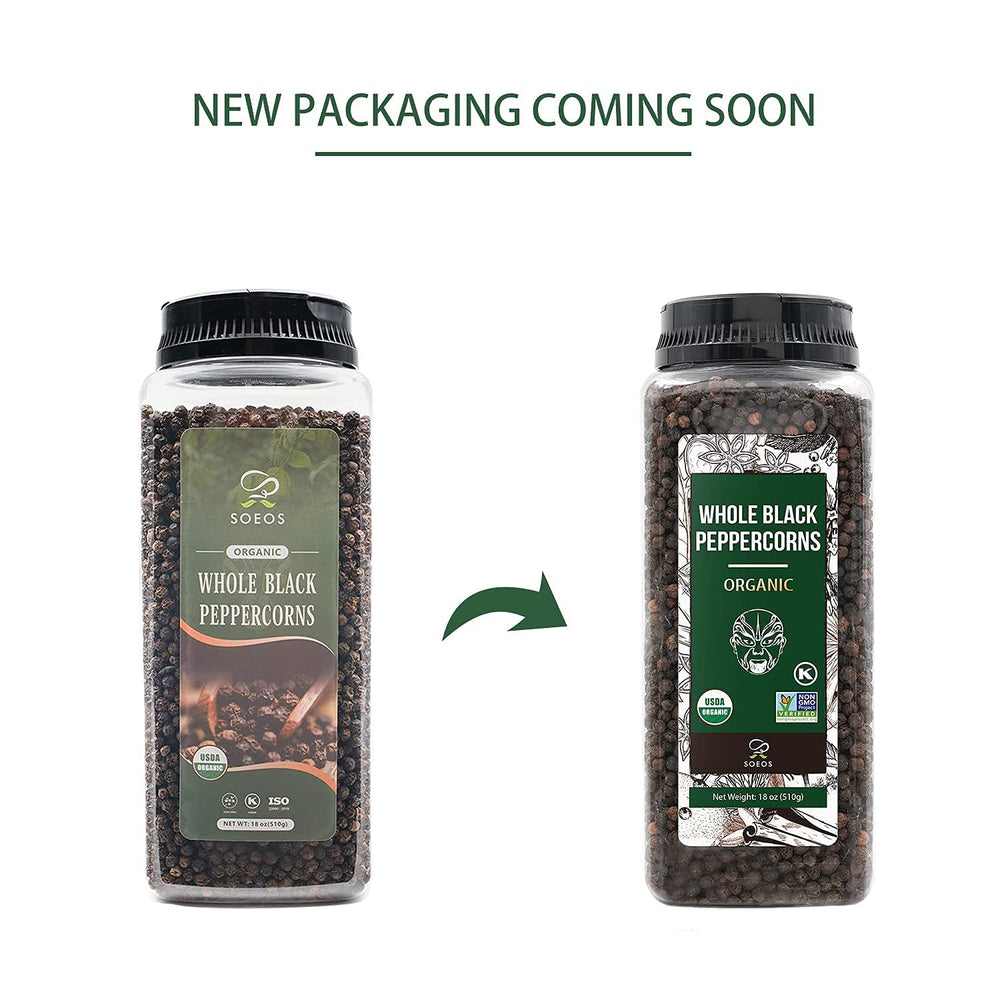 Soeos peppercorns in grinder demonstrates easy refills for flavor
