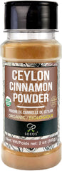 Soeos Organic Ceylon Cinnamon Powder in a jar, premium flavor for baking and beverages