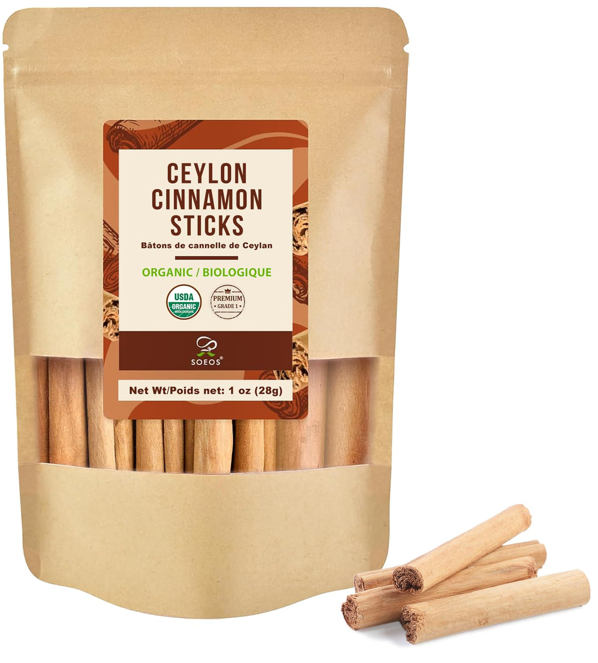 Soeos Organic Ceylon Cinnamon Sticks with premium whole quills for refined baking.