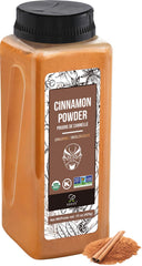 Soeos Organic Cinnamon Powder bottle highlights rich aroma for coffee and baking.
