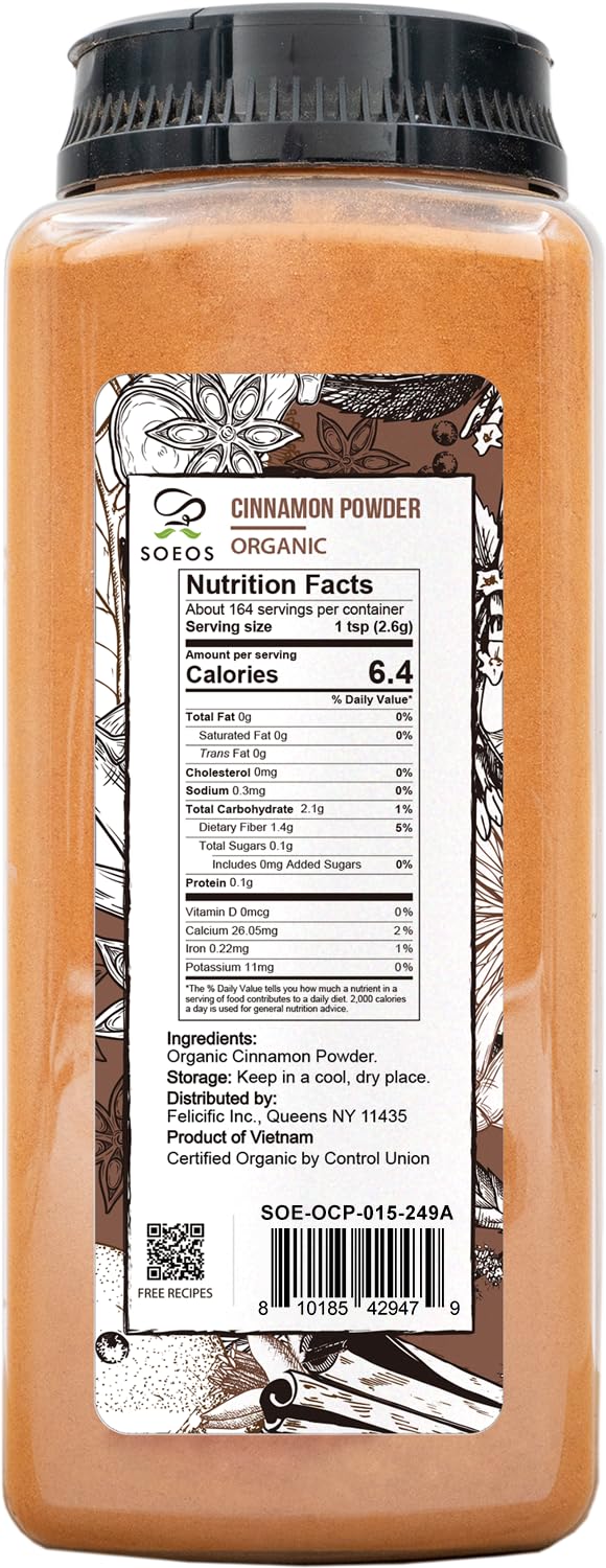 Close-up of finely ground Soeos cinnamon powder.