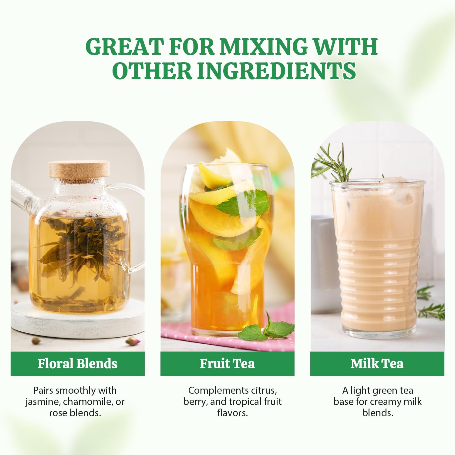 Soeos Organic Green Tea golden hue appears in the cup.