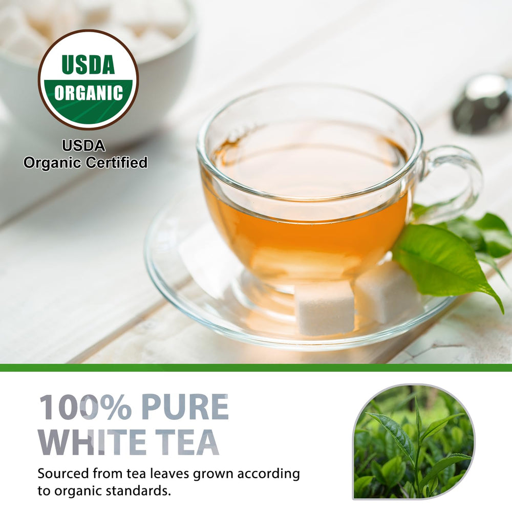 Soeos Organic White Tea iced glass displaying a refreshing cold brew option.