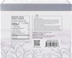 Soeos Organic White Tea teabags closeup with individually wrapped freshness.
