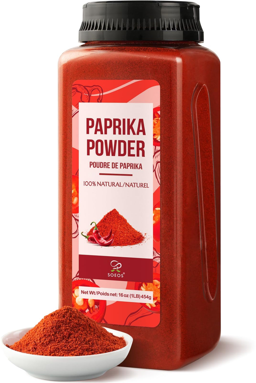Soeos Paprika Powder jar closeup showing vibrant color for seasoning