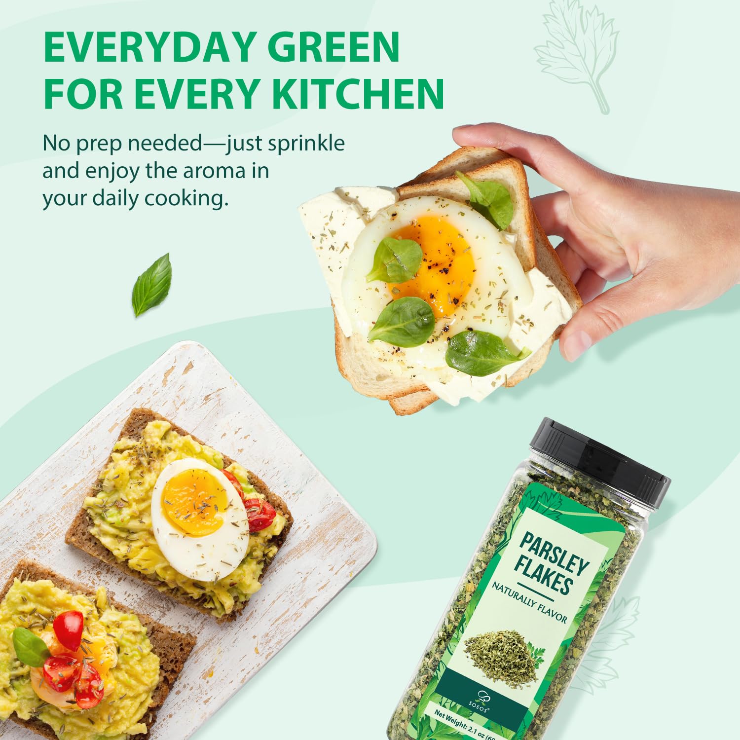 Soeos parsley flakes in a dish adds color and mild parsley notes.