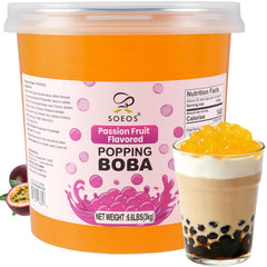 Soeos Passion Fruit Popping Boba jar front, ideal for premium drinks