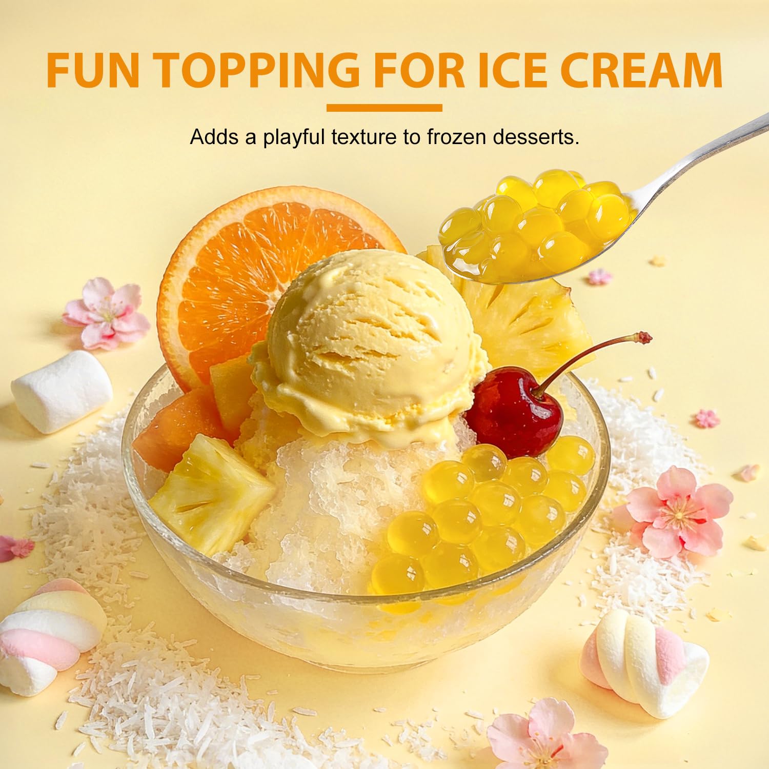 Soeos popping boba shaved ice topping for vibrant texture