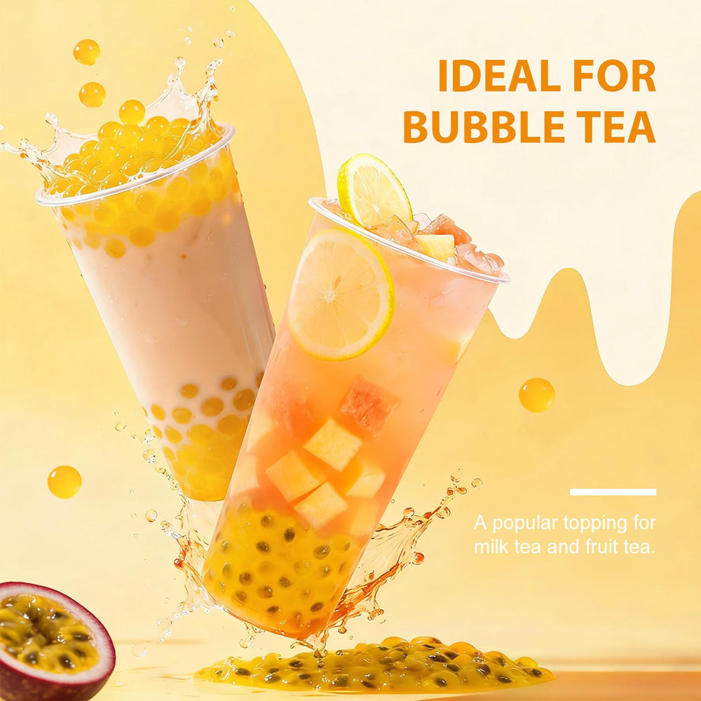 Soeos popping boba milk tea with pearls adds tropical aroma