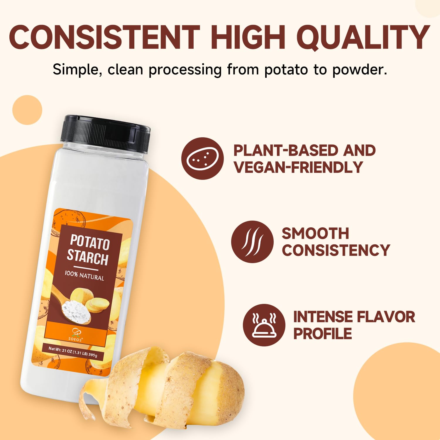 Soeos potato starch sauce thickener delivers glossy sauces with smooth, clingy texture.