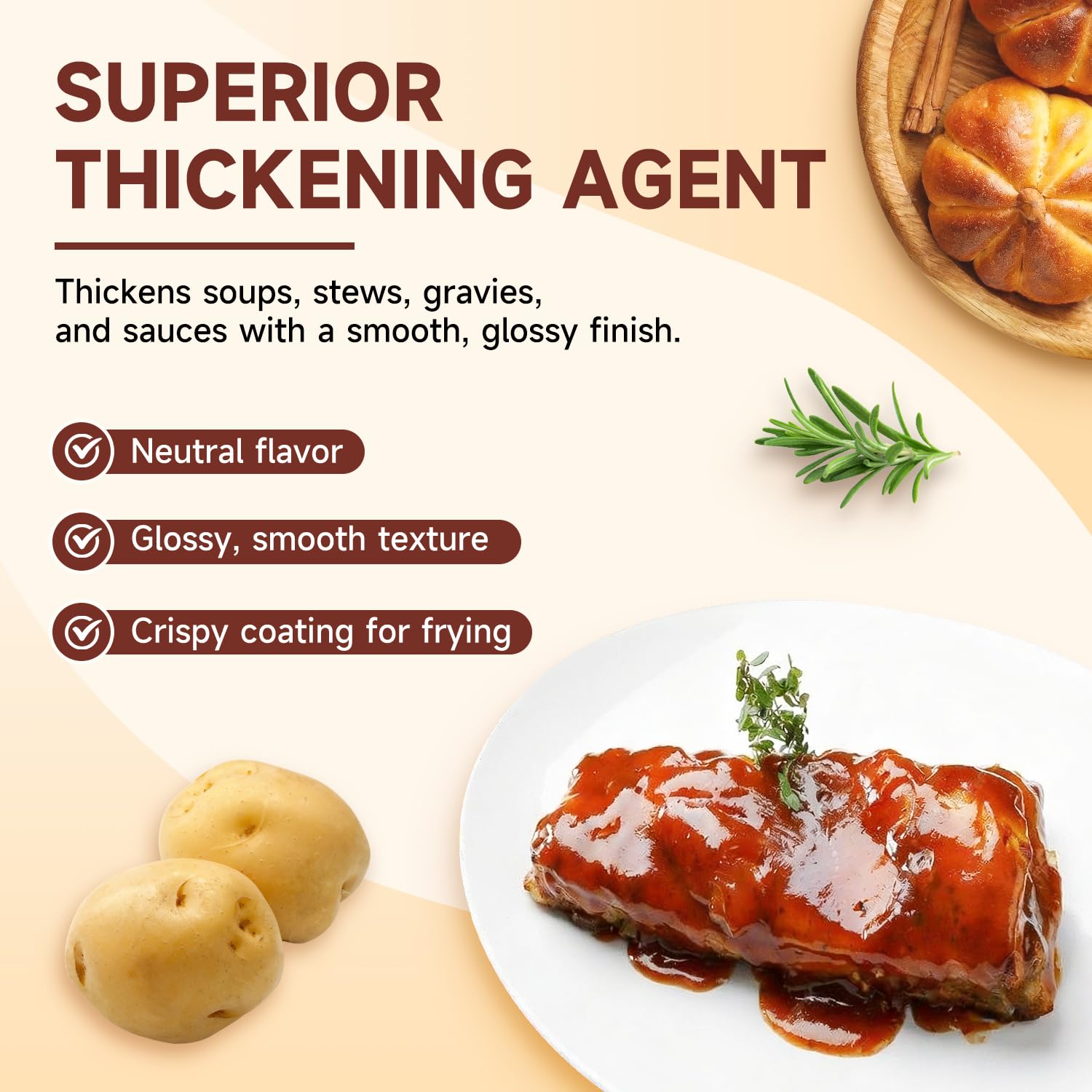 Soeos potato starch sealed bottle promotes freshness and clump-free storage.