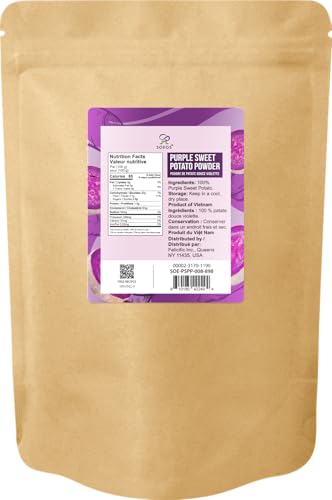Soeos Purple Sweet Potato Powder being poured into a smoothie for color