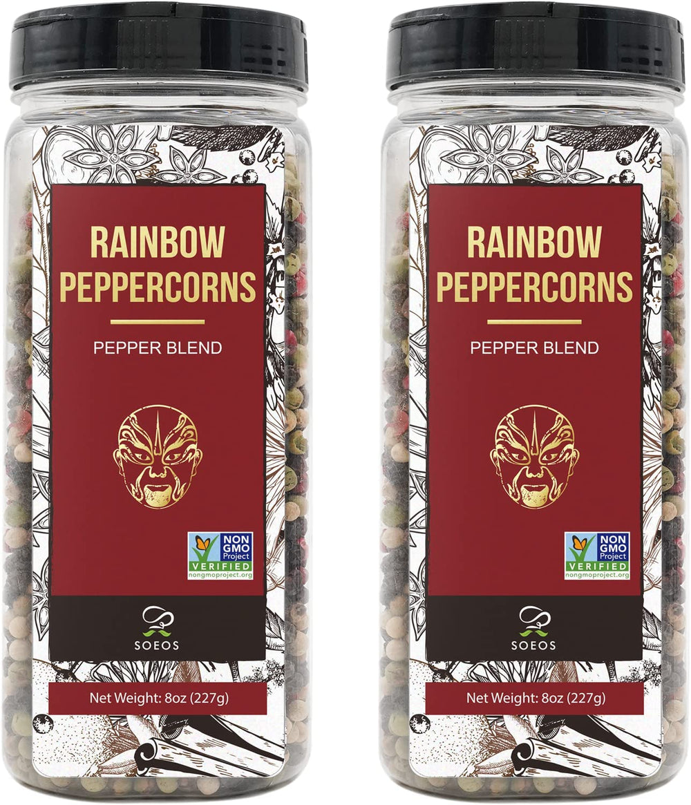Soeos Rainbow Peppercorns Blend front pack, vibrant colors ideal for everyday seasoning.
