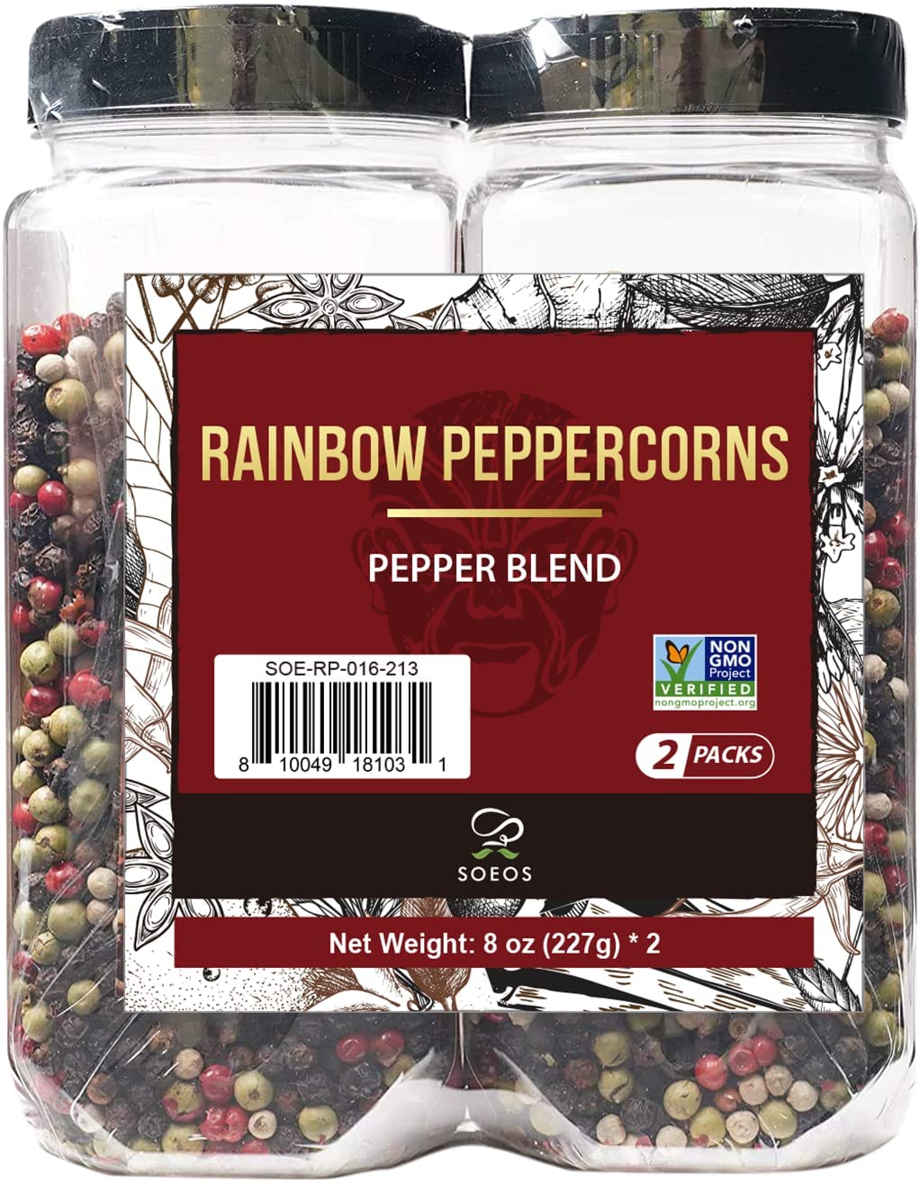 Soeos Rainbow Peppercorns Blend kitchen scene, versatile spice for sauces and rubs.