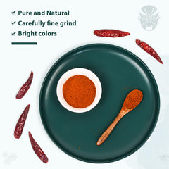 Close-up of textured red chili powder ready to elevate sauces.