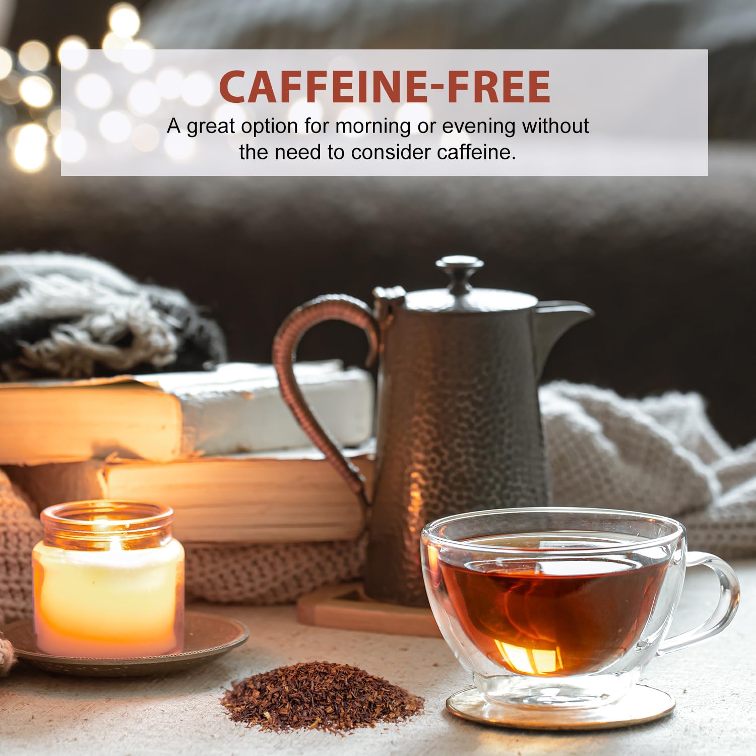 Soeos Rooibos hot brew in cup, warm and inviting.