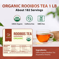 Soeos Rooibos bulk tea leaves close-up showing vibrant texture.