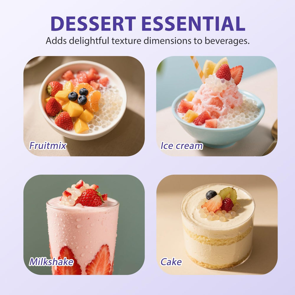 Soeos Sago pearls cooking step image highlights quick preparation and chewy texture.