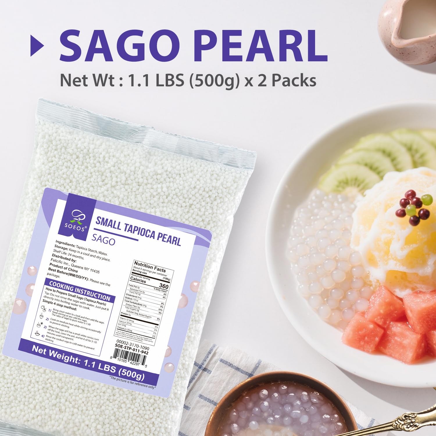 Soeos Sago pearls ready-to-cook without fuss for quick treats.