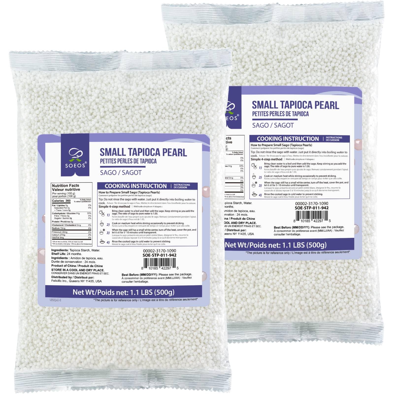 Soeos Sago Tapioca Pearls packaging for easy storage and quick cooking.