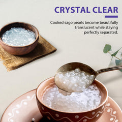 Pudding topping with Soeos pearls creates delightful chew.