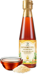 Soeos sesame oil bottle showing nutty aroma for finishing flavor.