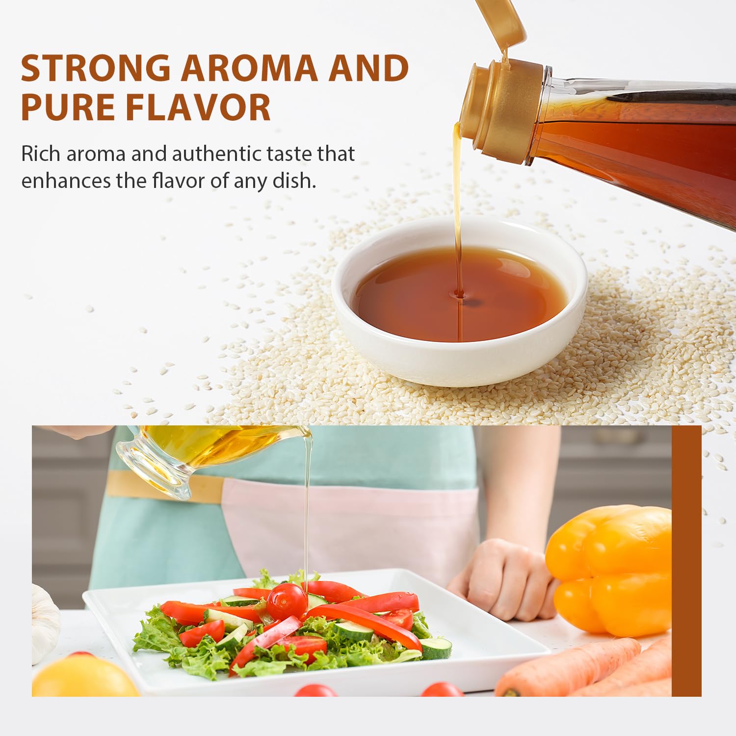 Soeos sesame oil used for sautéing to elevate dishes.