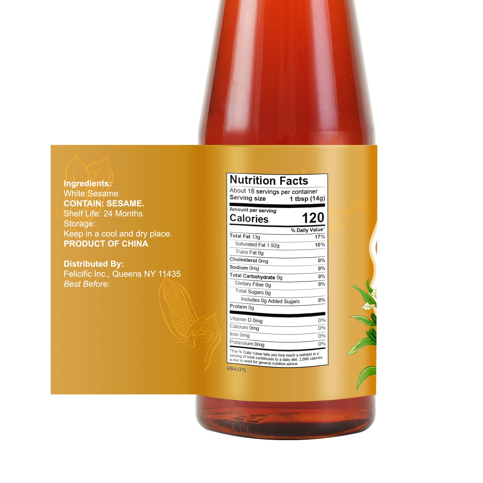 Soeos sesame oil glass bottle pour, ideal for drizzling over stir-fries.