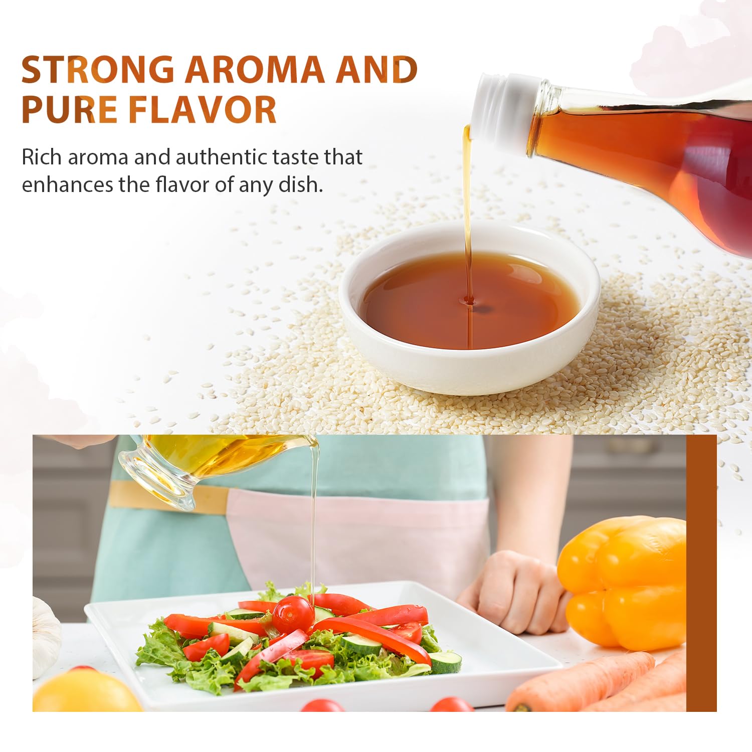 Soeos sesame oil in pan during sauté for flavorful cooking.
