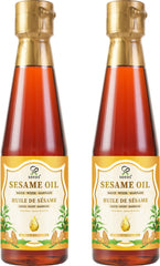 Soeos toasted sesame oil bottle front, finishing oil for rich flavor.