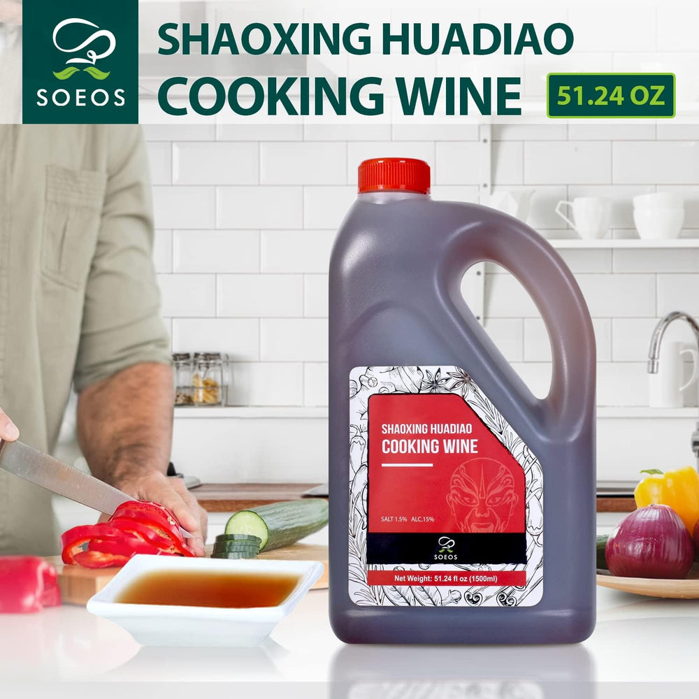 Close-up of Soeos Shaoxing label highlighting Hua Diao style