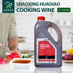 Close-up of Soeos Shaoxing label highlighting Hua Diao style